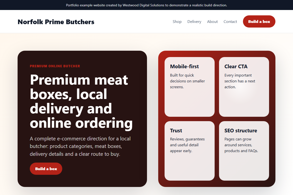 Butcher website case study: premium e-commerce for local and nationwide orders. visual