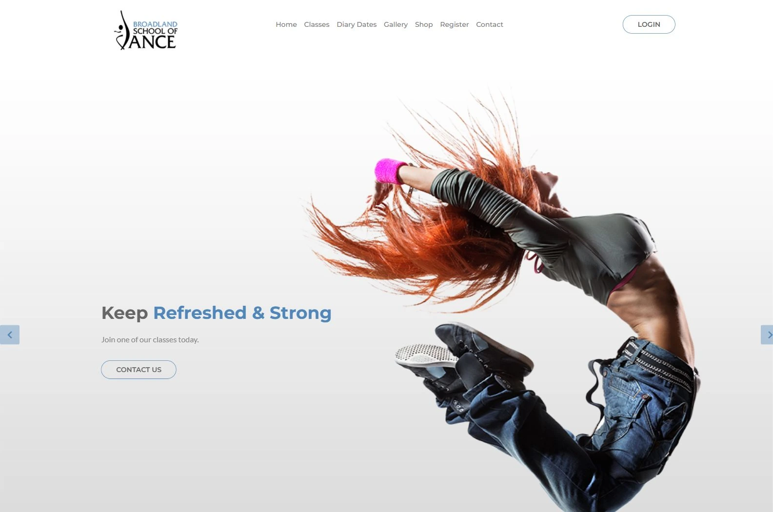 Broadland School of Dance homepage presented in a laptop mockup